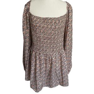 Hayden Square Neck Smocked Long Puffy Sleeves Lightweight Top. Sz 3XL